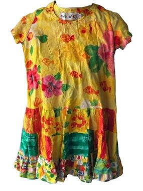 Girls Fish & Flowers JAM’S WORLD Drop Waist Dress Floral Beach Vintage Tropical